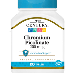 Chromium Picolinate 200 mcg by 21st Century HealthCare, Inc., view from the front.