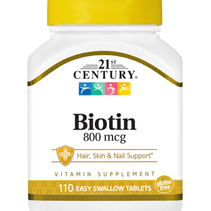 Biotin 800 mcg by 21st Century HealthCare, Inc., view from the front.